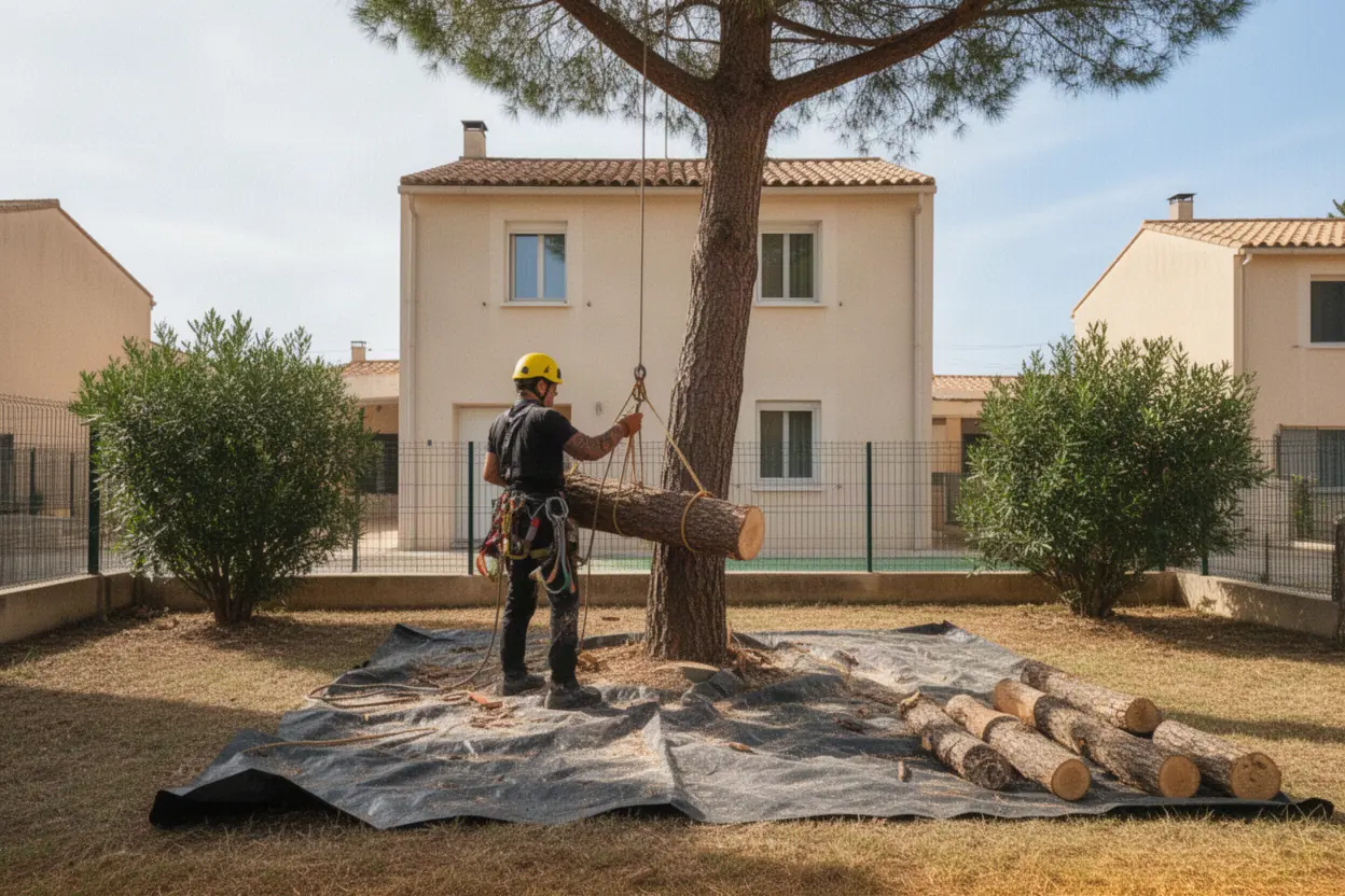 Démontage contrôlé d'un arbre dangereux à Montpellier