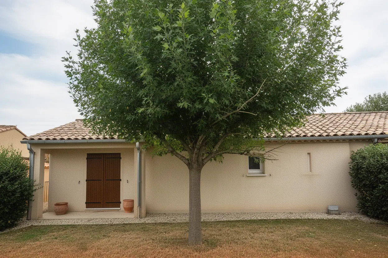 Micocoulier touchant une toiture à Castelnau-le-Lez
