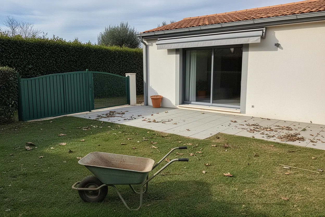 Jardin de Mauguio propre après chargement des déchets verts