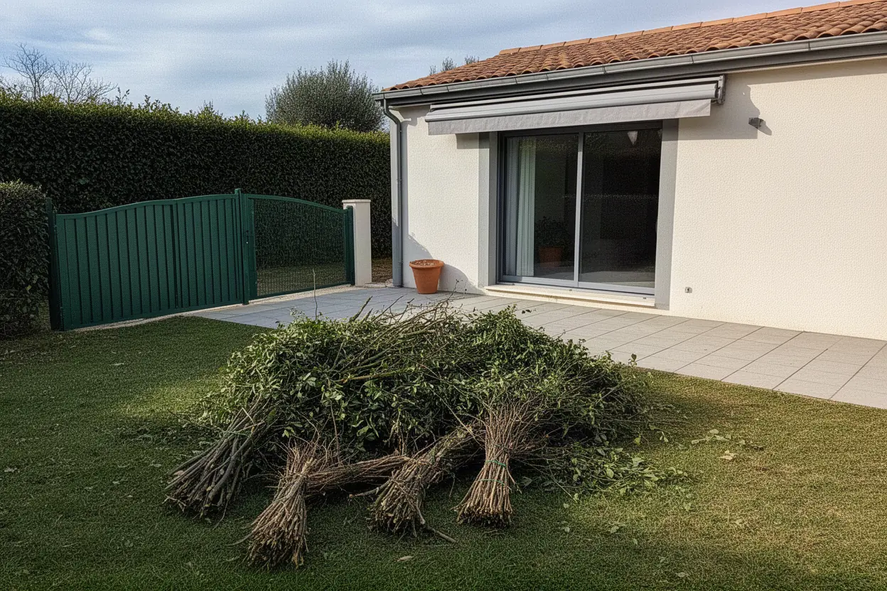 Tas de haie avant enlèvement dans un jardin à Mauguio