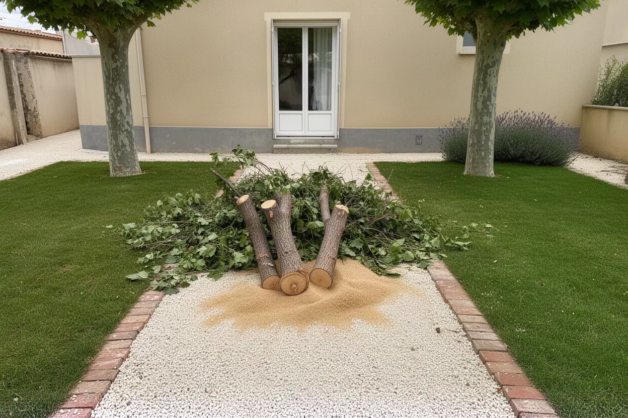 Branches de platane avant ramassage à Montpellier