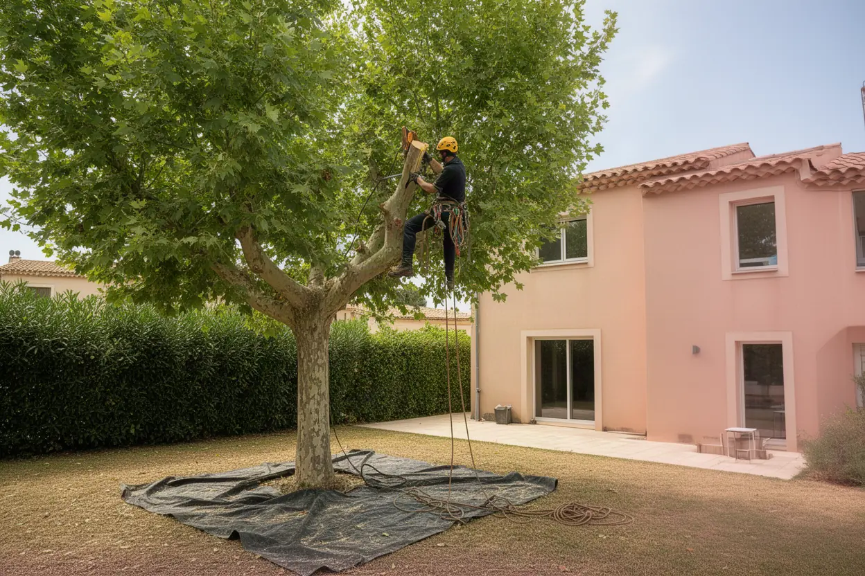 Élagueur réalisant une taille douce sur arbre à Montpellier