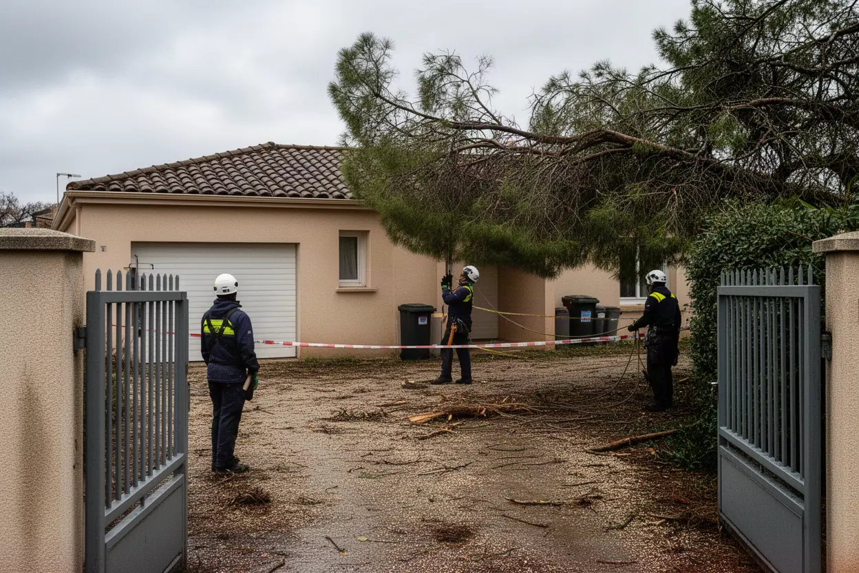 Élagueur sécurisant un arbre après tempête à Montpellier